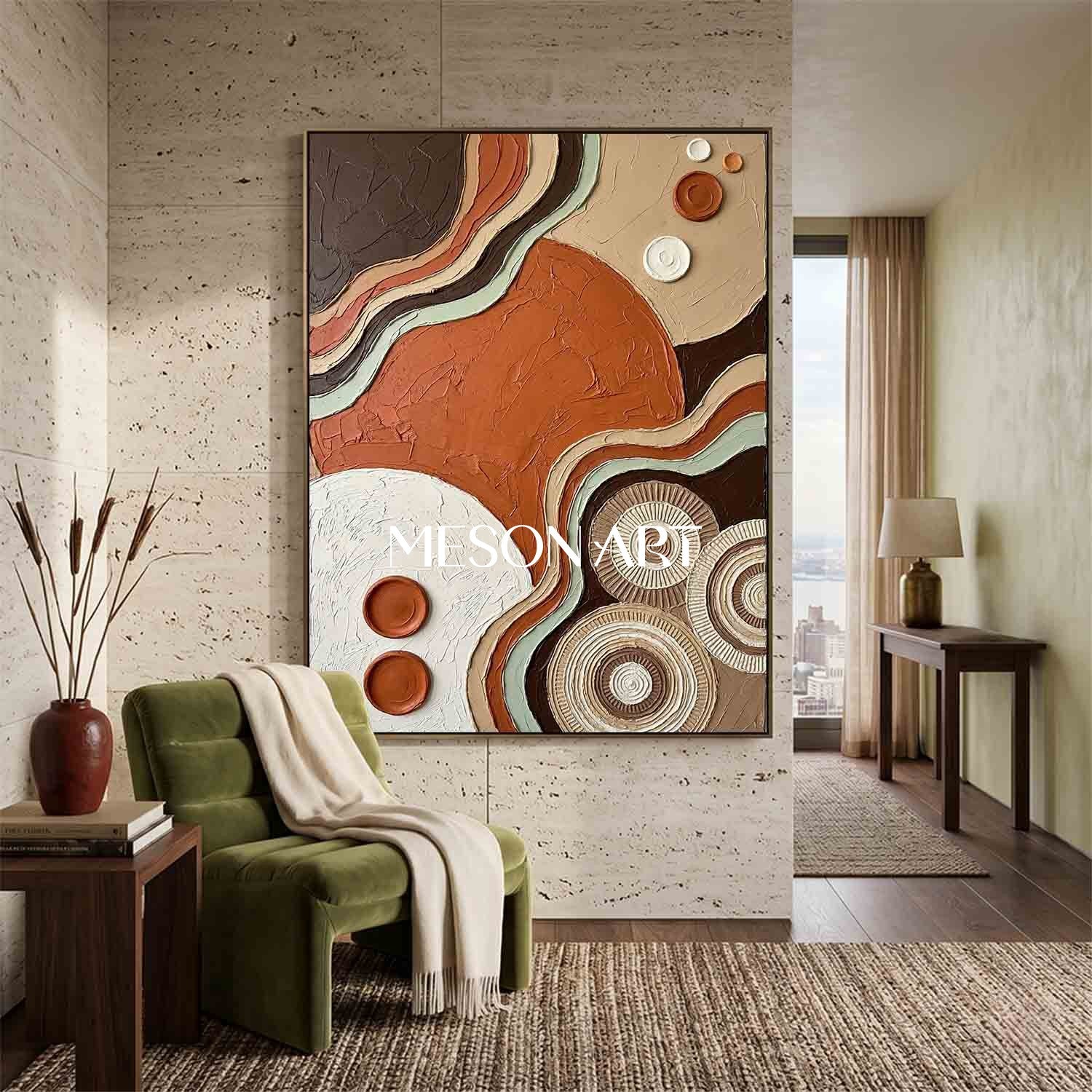 Boho Minimalist Sculptural Canvas Painting Vertical Geometric Art