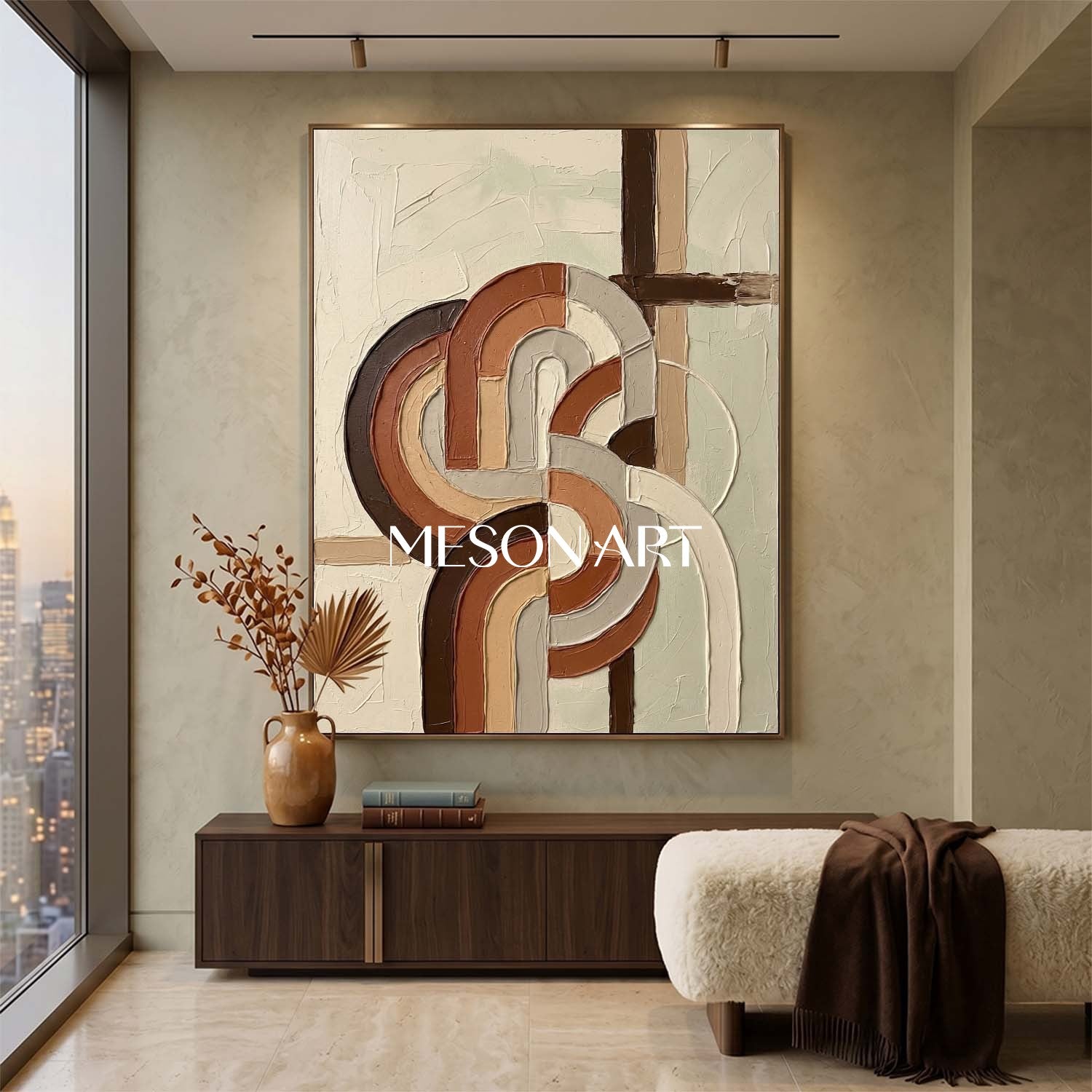 Boho Minimalist Sculptural Canvas Painting Vertical Geometric Art