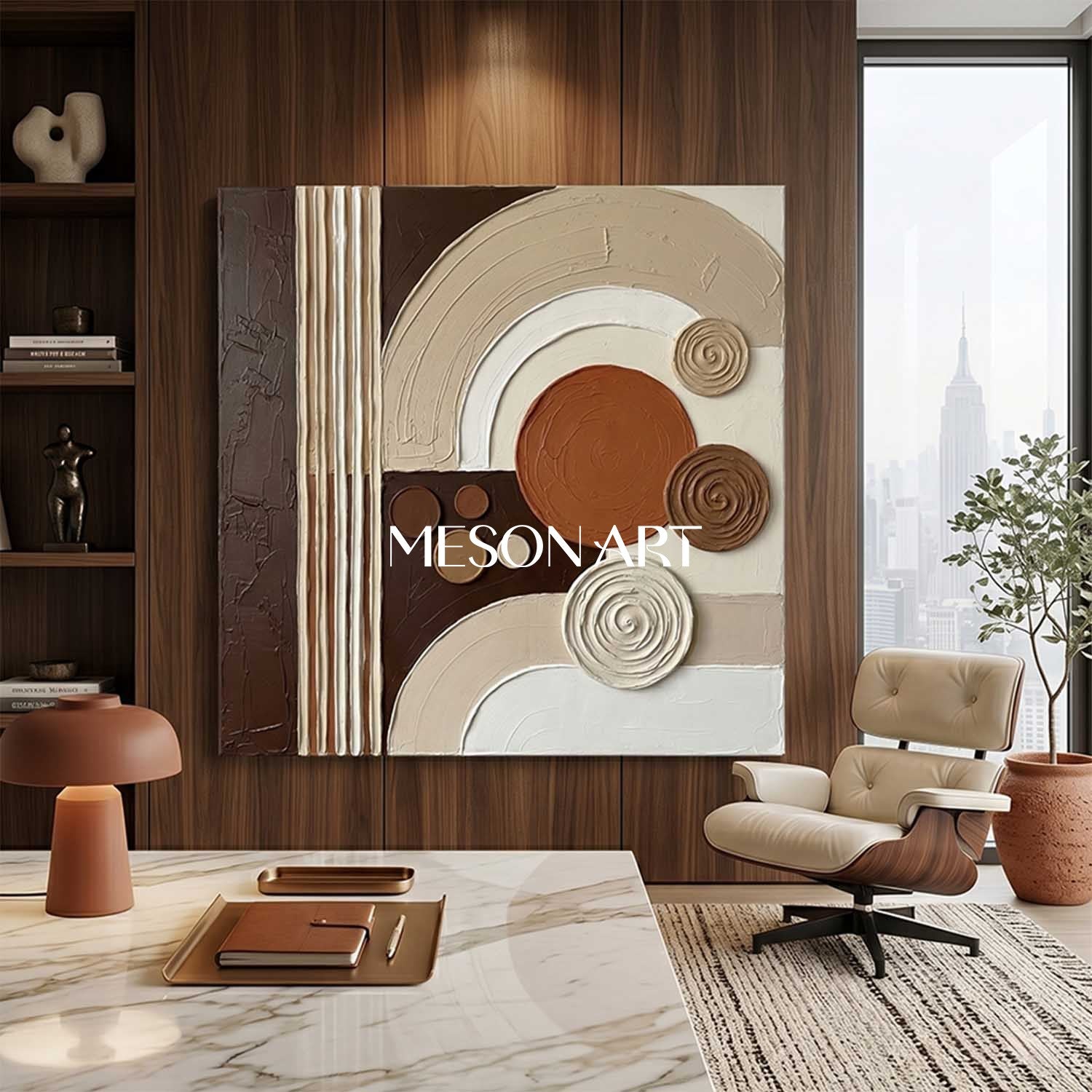 Boho Minimalist Sculptural Canvas Painting Square Geometric Art Decor