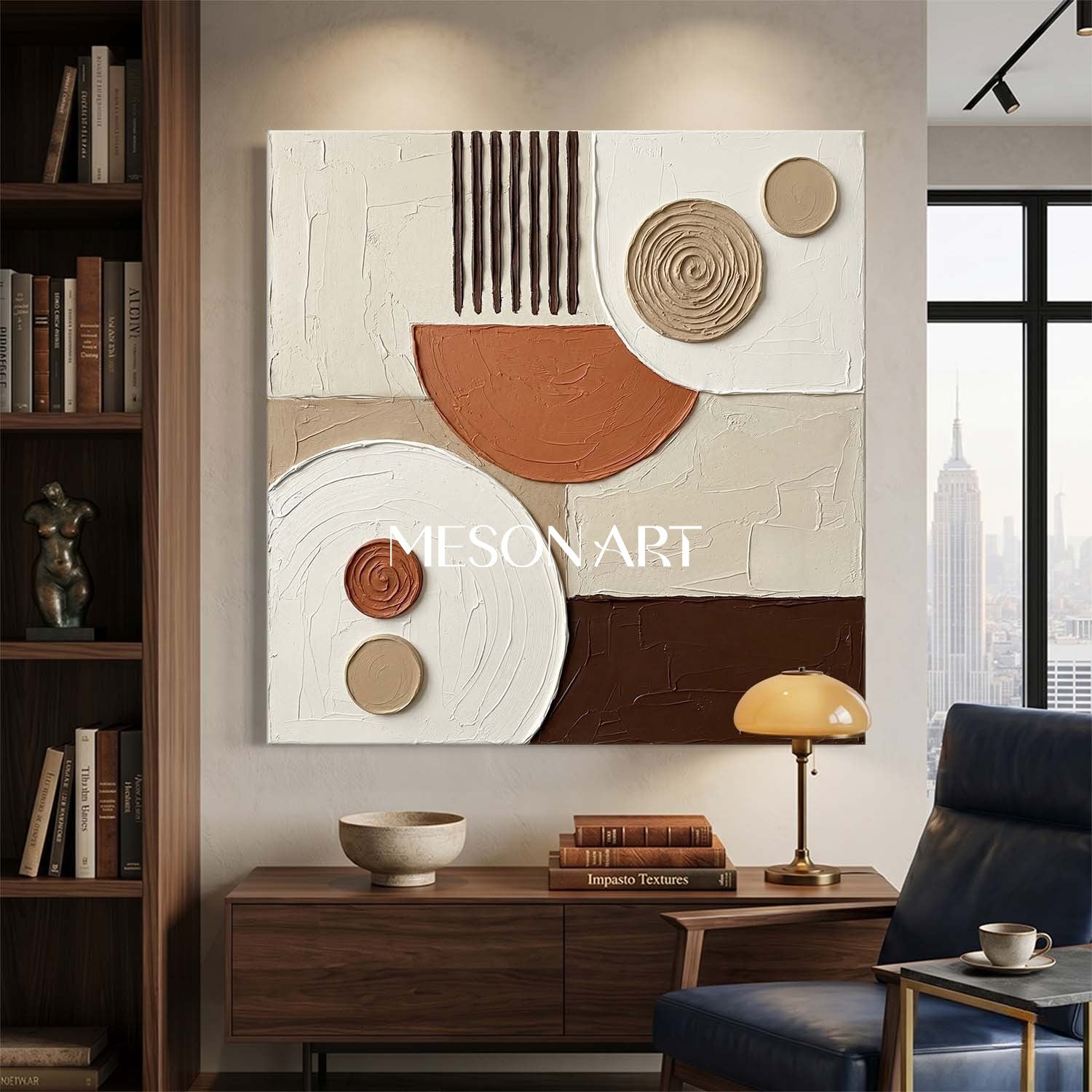 Boho Minimalist Sculptural Canvas Painting Square Geometric Art Decor