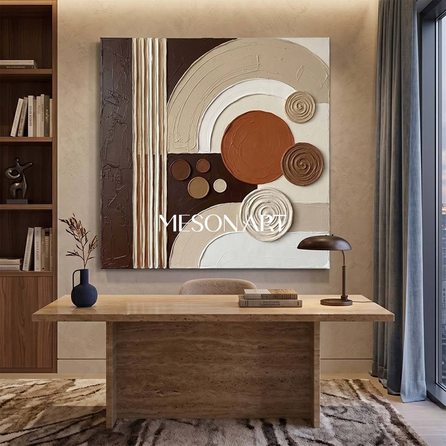 Boho Minimalist Sculptural Canvas Painting Square Geometric Art Decor