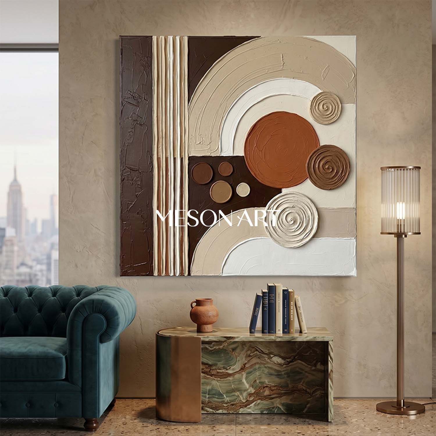 Boho Minimalist Sculptural Canvas Painting Square Geometric Art Decor