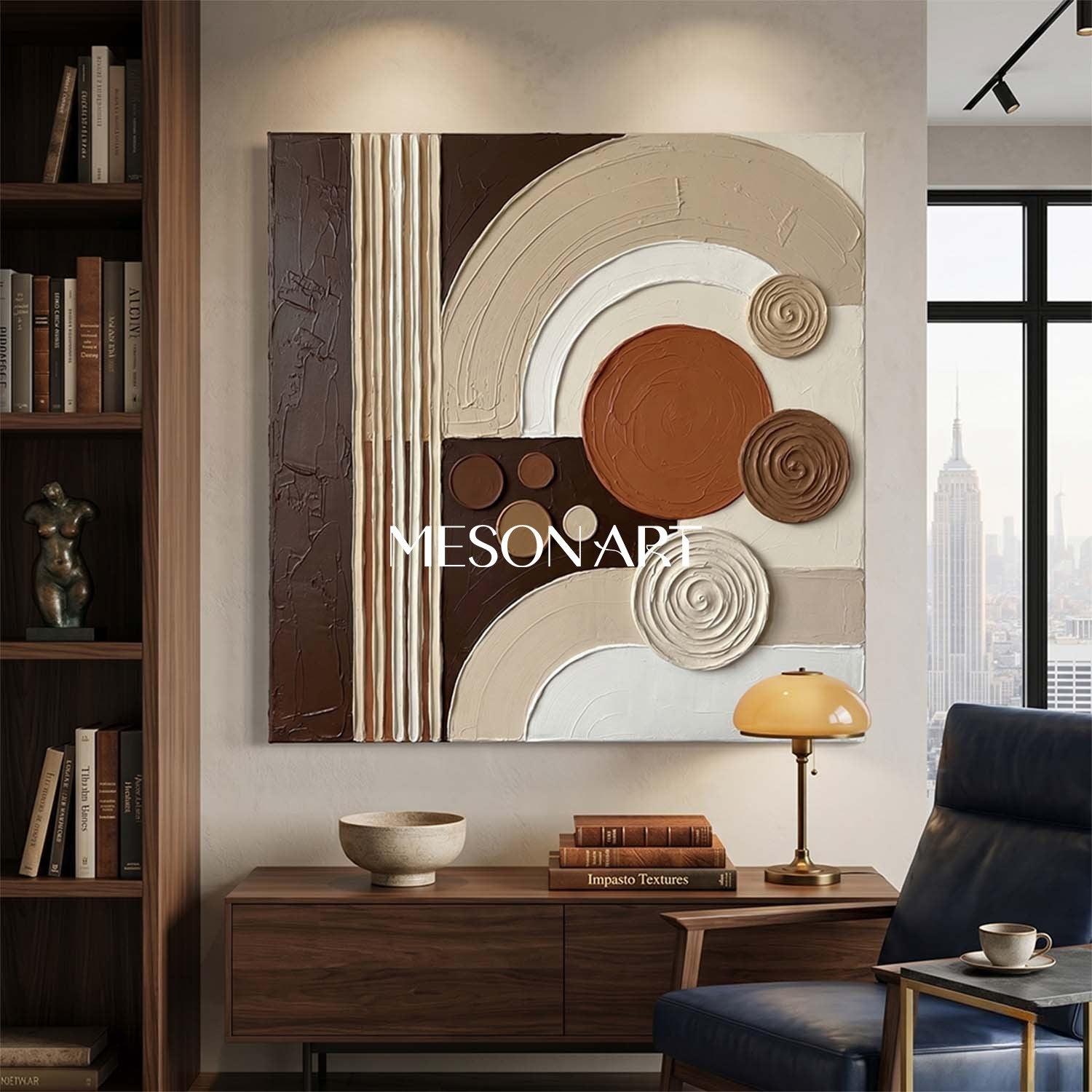 Boho Minimalist Sculptural Canvas Painting Square Geometric Art Decor