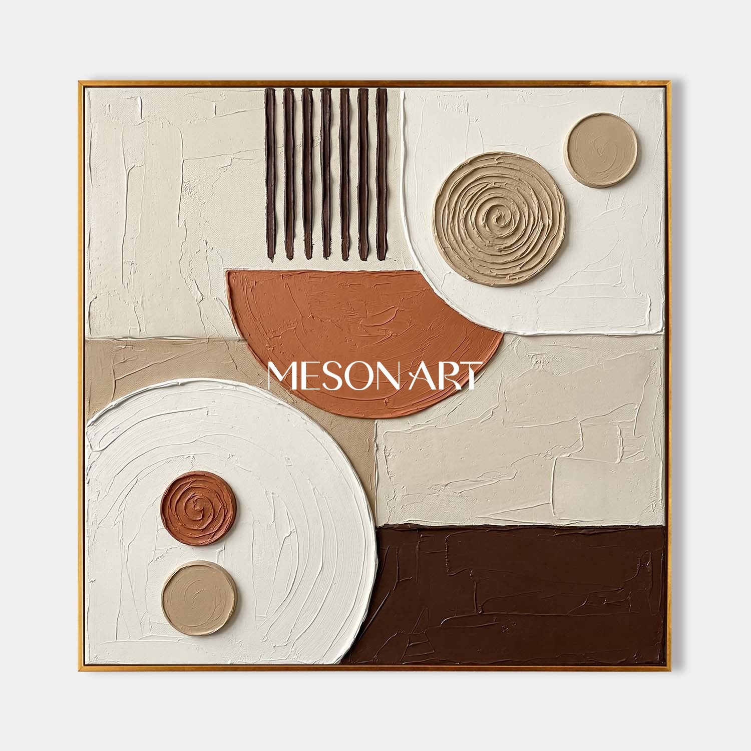 Boho Minimalist Sculptural Canvas Painting Square Geometric Art Decor