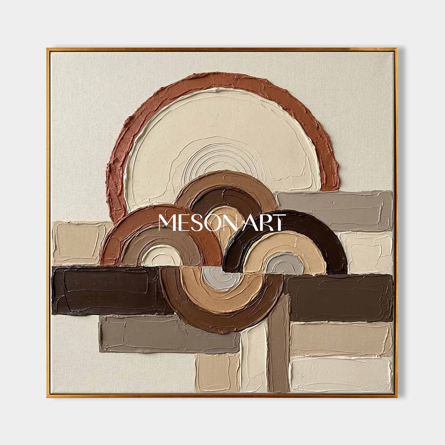 Boho Minimalist Sculptural Canvas Painting Square Geometric Art