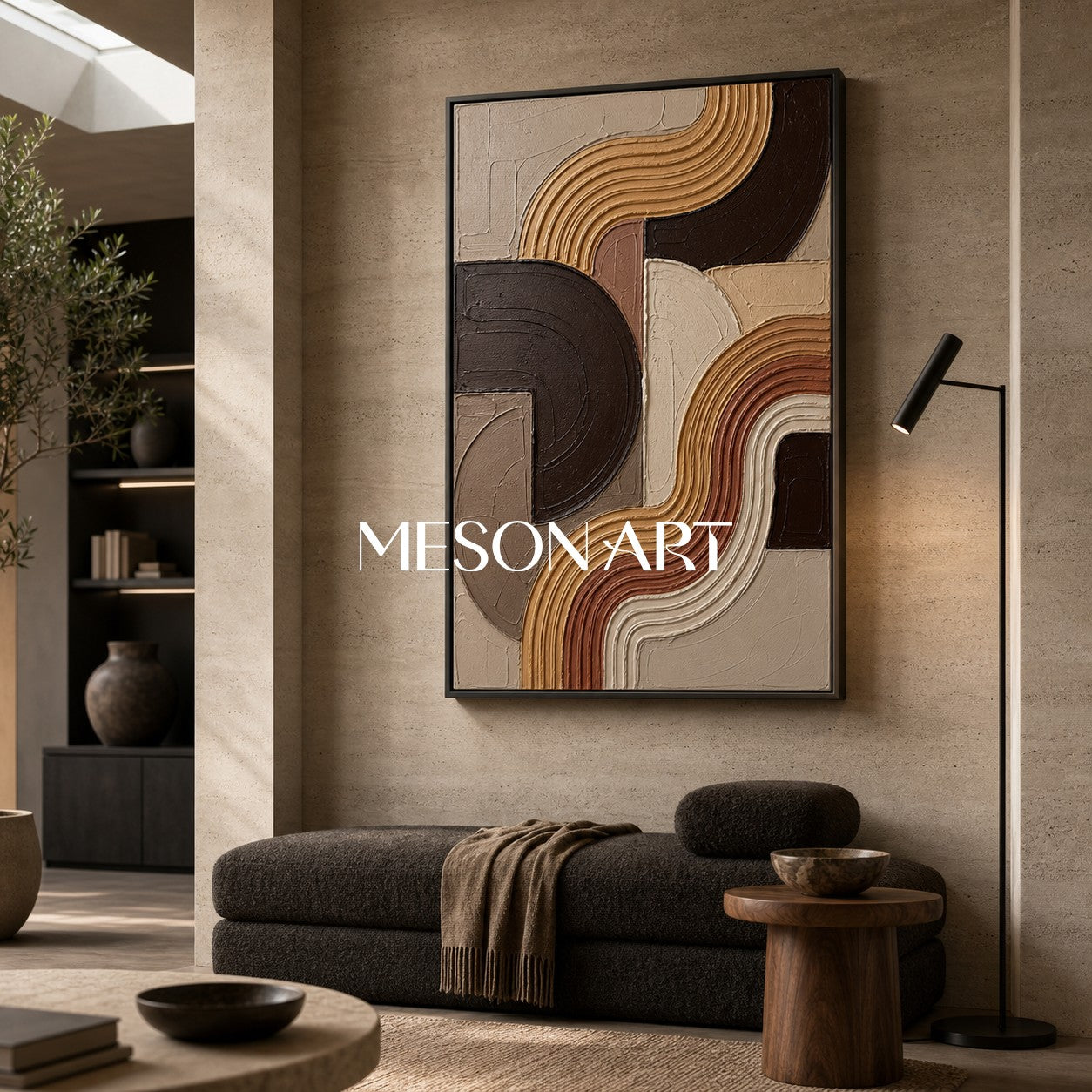 Bohemian Abstract Textured Plaster Arch Wall Art in Earth Tones