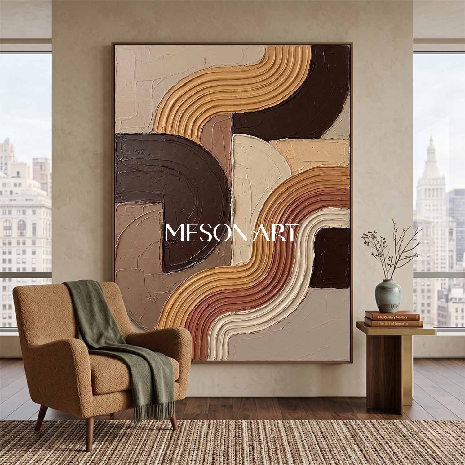 Bohemian Abstract Textured Plaster Arch Wall Art in Earth Tones