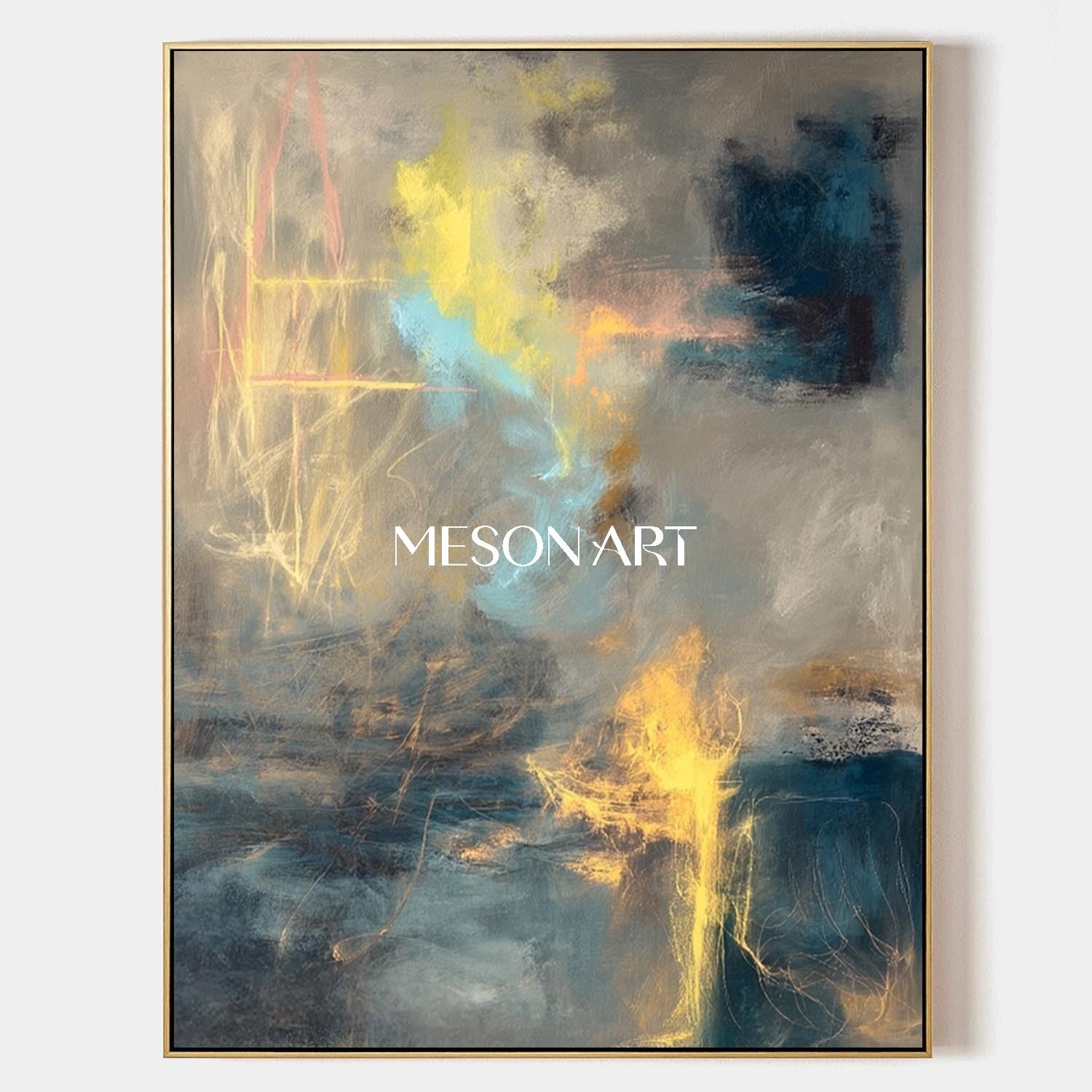 Abstract Art Contemporary Colorful Textured Canvas Painting Hallway