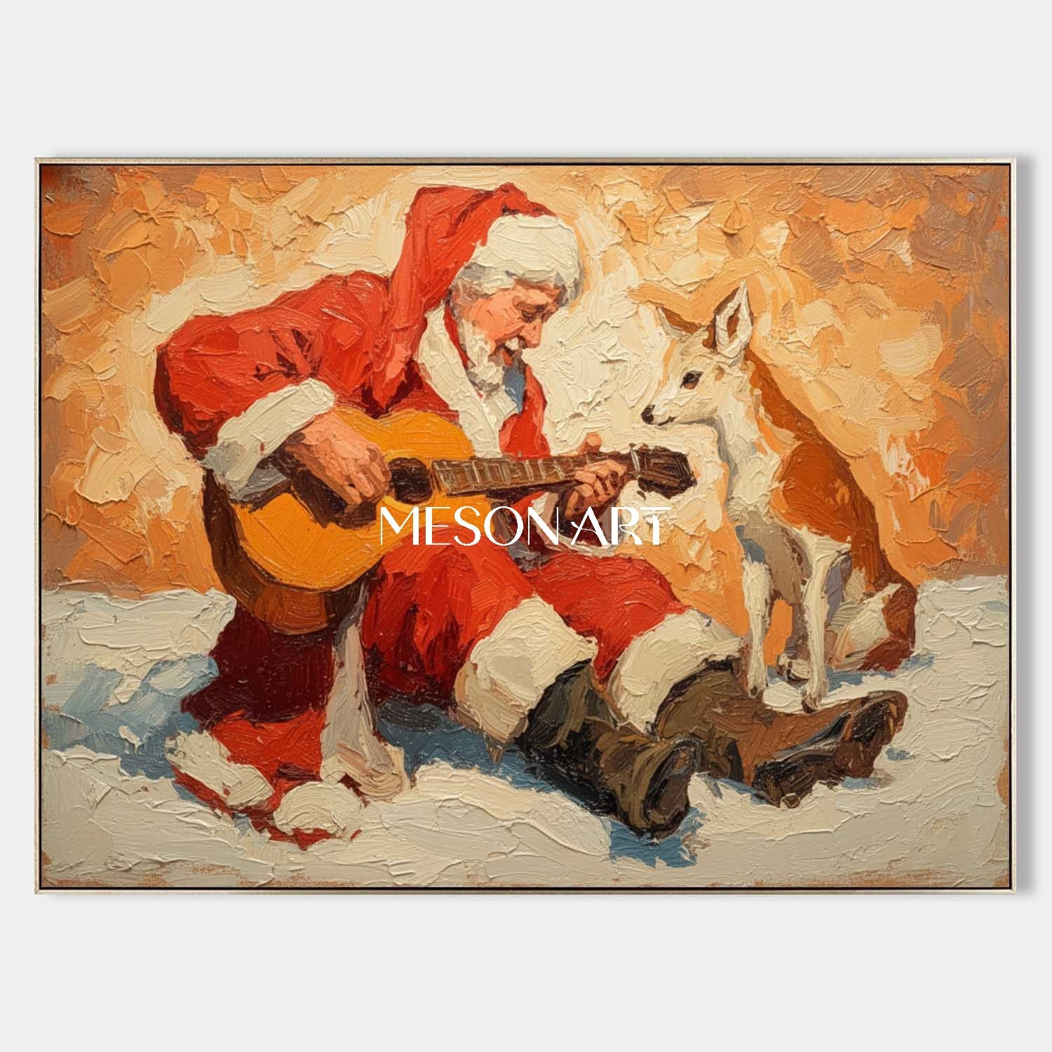 Festive Winter Art Santa Claus Textured Canvas Living Room Wall Decor