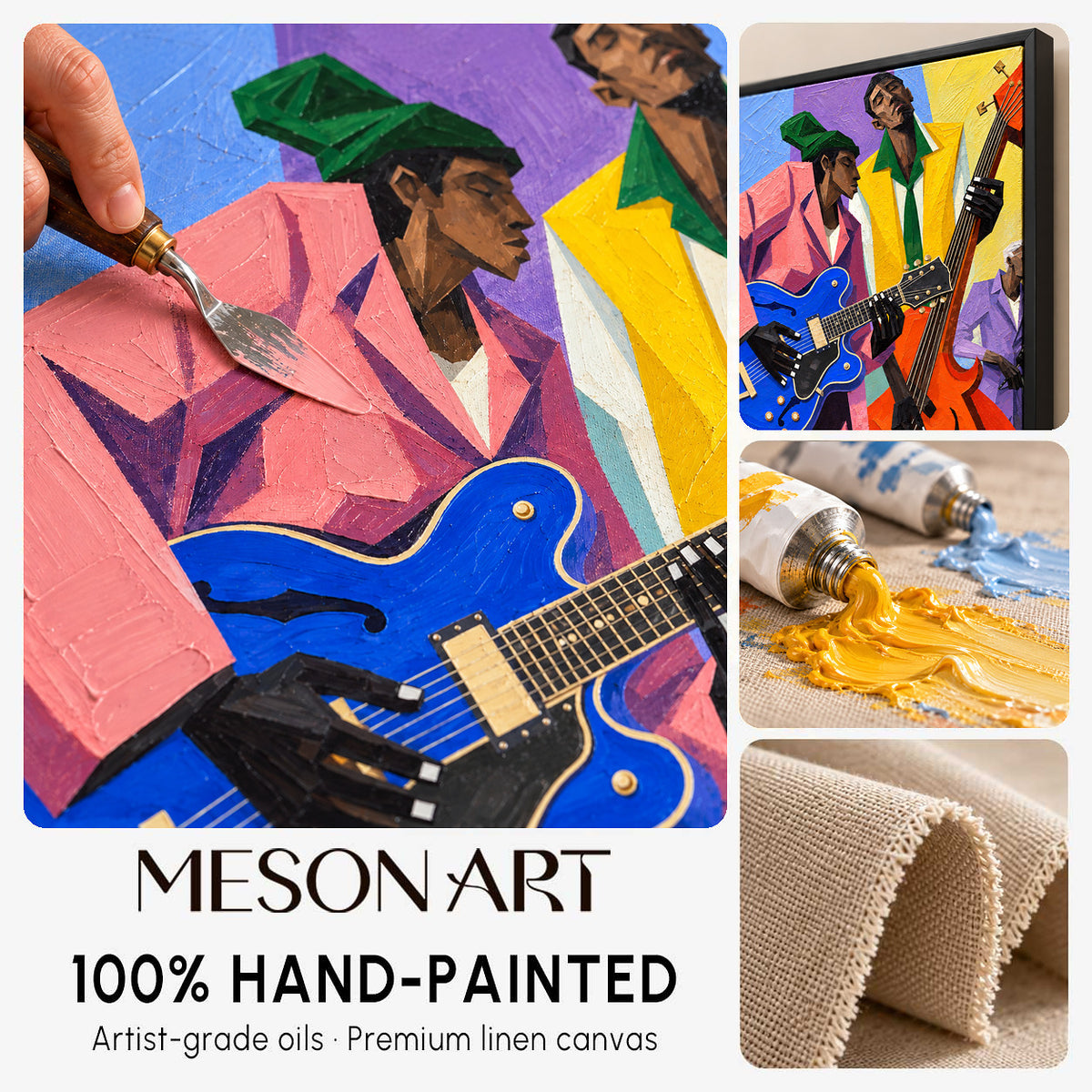 Blue And Yellow Pop Art Jazz Painting Panoramic Wall Art For Living Room Original Artist By Mesonart