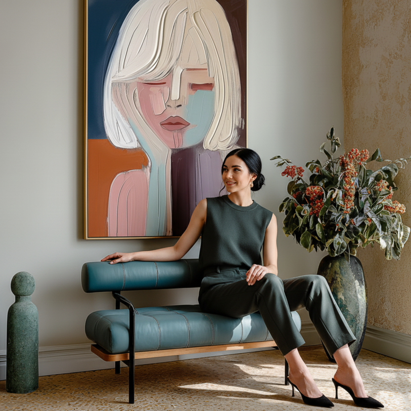 Large Pretty Girl Abstract Wall Art Colorful Pretty Lady Textured Painting Beautiful Girl Canvas Art