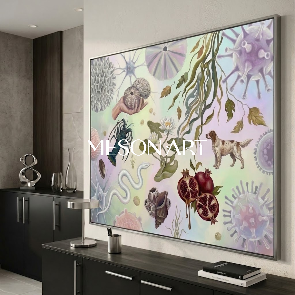 Whimsical Nature Large Surrealist Textured Canvas Wall Art for Office