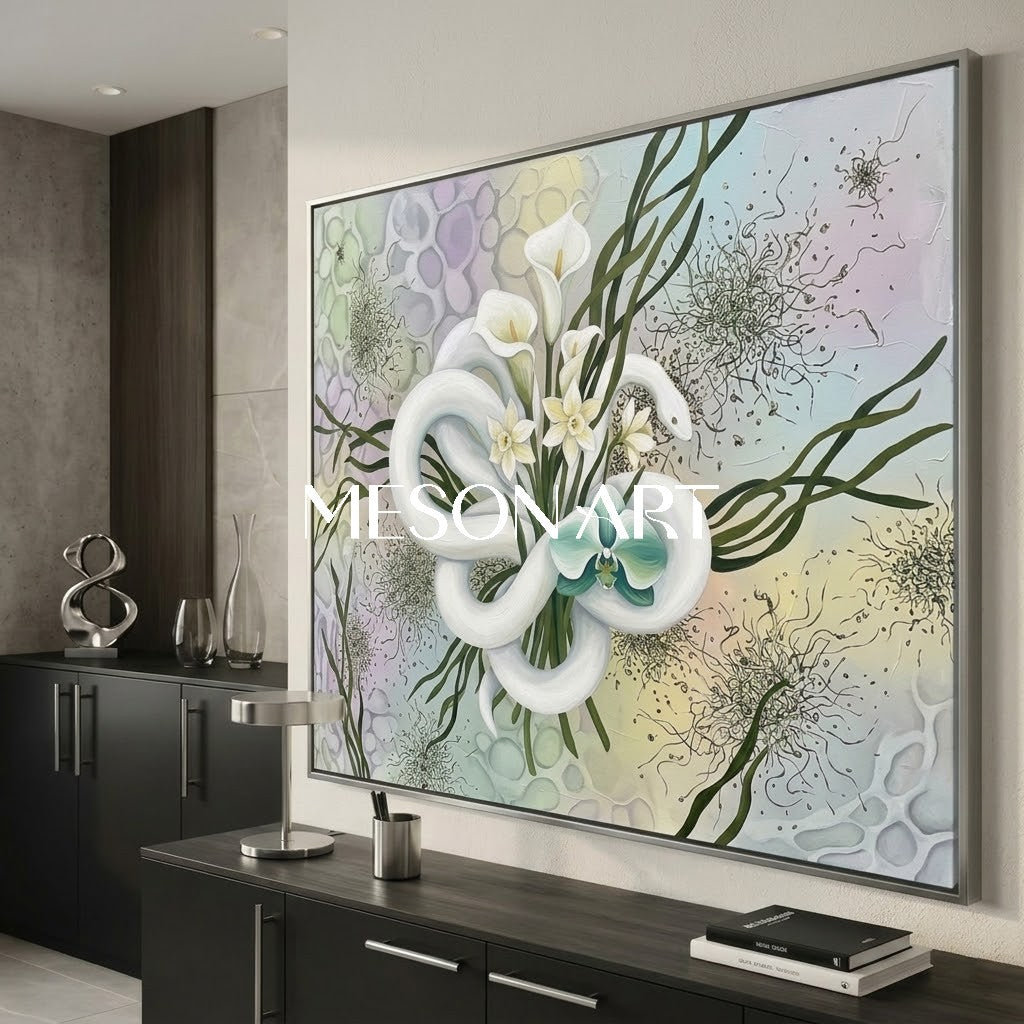 Surrealist Textured Botanical Wall Art for Modern Luxury Living Room