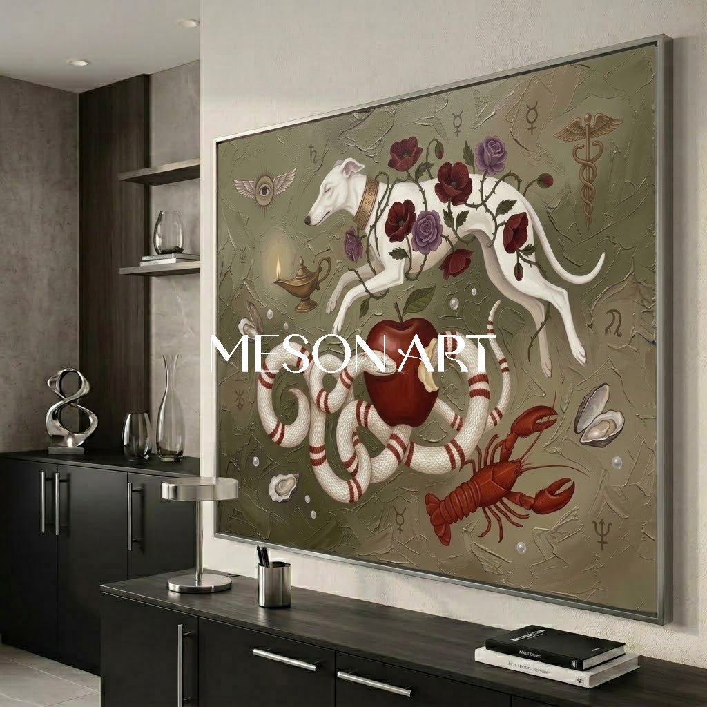Large Handmade Symbolist Canvas Surrealist Wall Art Luxury Villa Decor