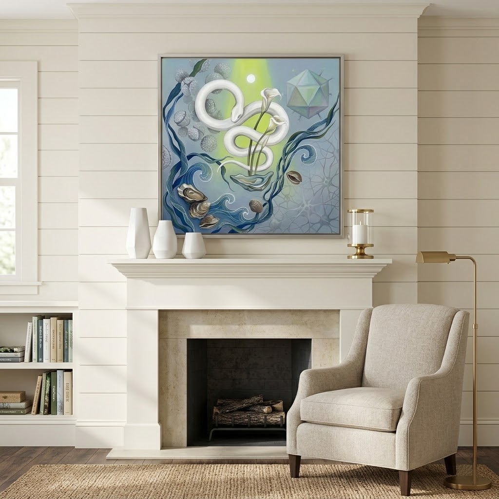 Hand Painted Serene Ocean Wave Canvas Art Wellness Spa Decor Hallway