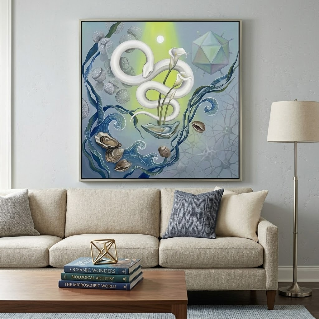 Hand Painted Serene Ocean Wave Canvas Art Wellness Spa Decor Hallway