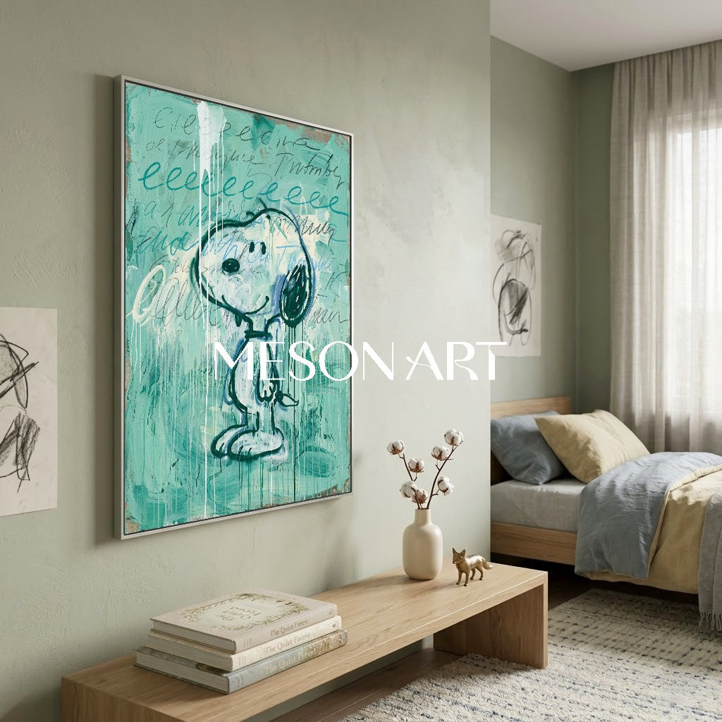 Hand Painted Textured Graffiti Snoopy Street Art Statement Wall Decor