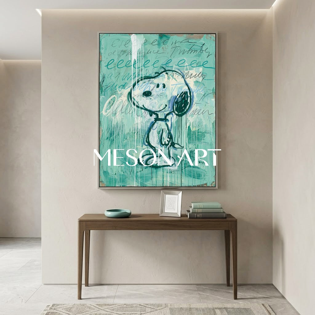 Hand Painted Textured Graffiti Snoopy Street Art Statement Wall Decor