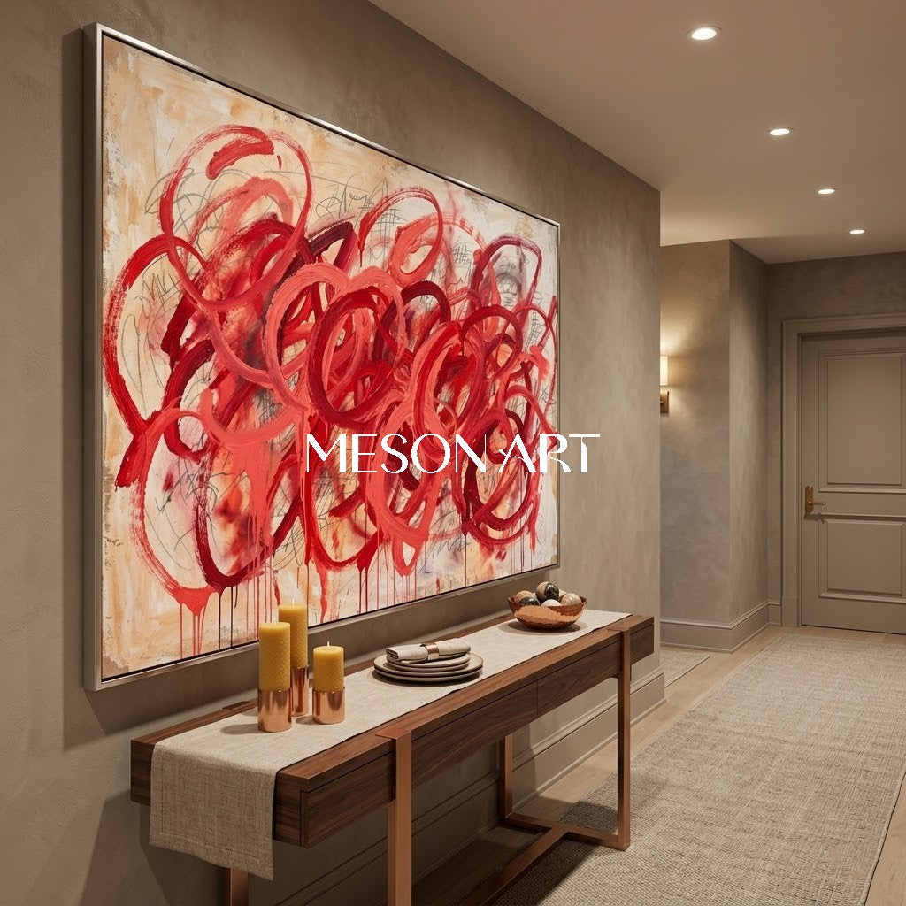 Modern Original Red Abstract Oil Painting Textured Large Canvas Art