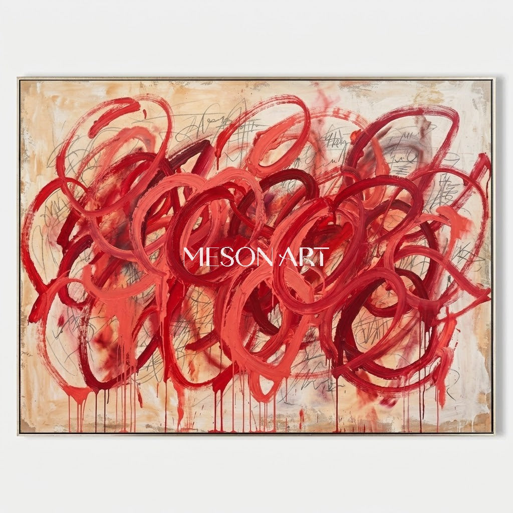 モダンなオリジナル赤抽象油絵テクスチャ大キャンバスアート – MesonArt