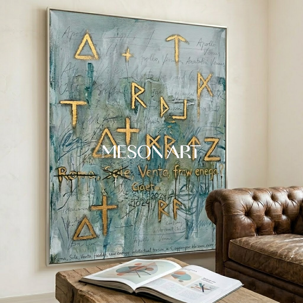 Gray-Green Neo Expressionist Art Statement Framed Canvas Living Room