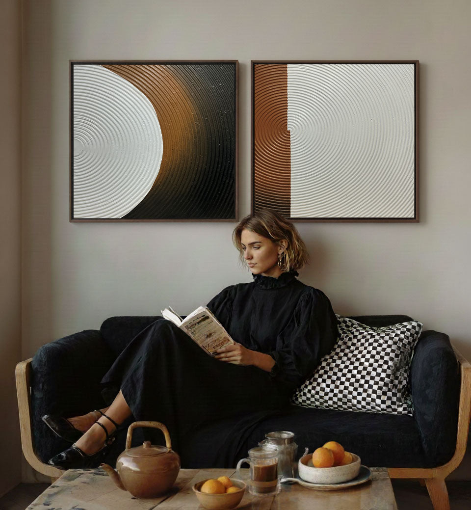 Modern Plaster Textured Abstract Wall Art Set of Two Minimalist Canvas