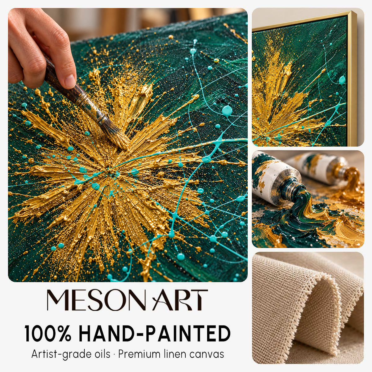 Luxury Abstract Gold Green Painting For Modern Living Room Wall Decor
