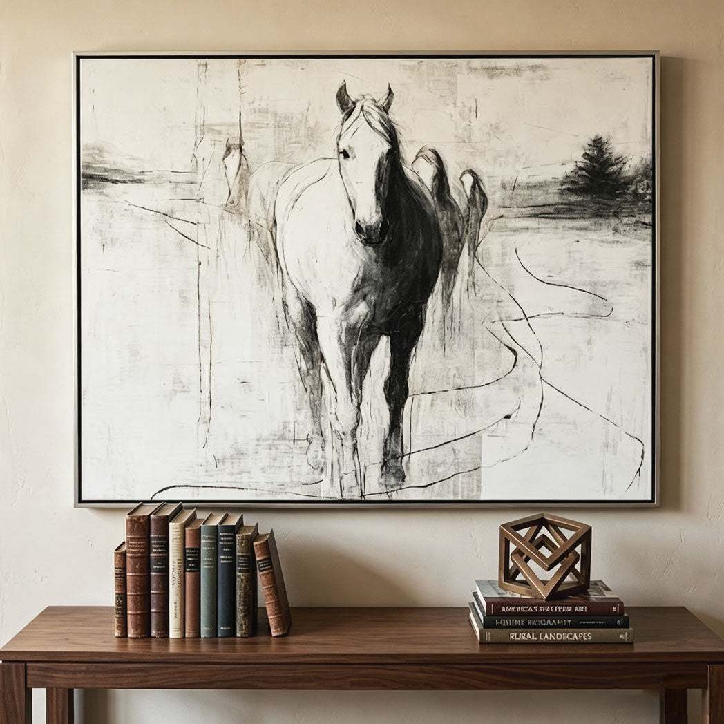 Contemporary Minimalist Horse Abstract Canvas Wall Art Decor For Sale Minimalist Horse Line Art