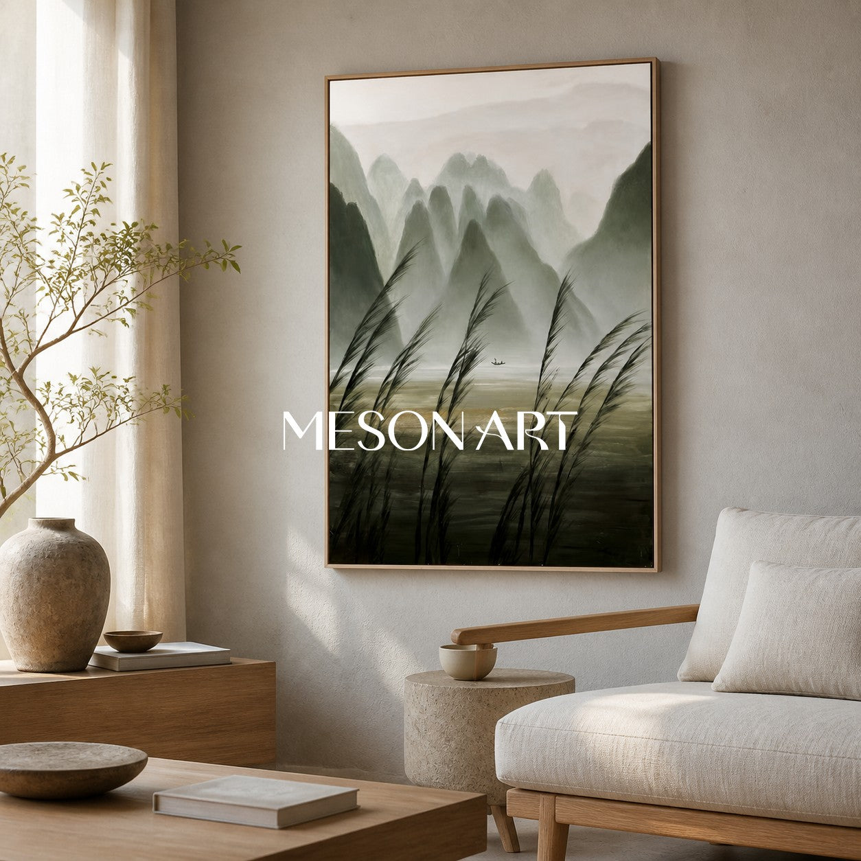 Green Landscape Oil Painting Green Landscape Wall Art Wabi-Sabi Art Decor Landscape Texture Art