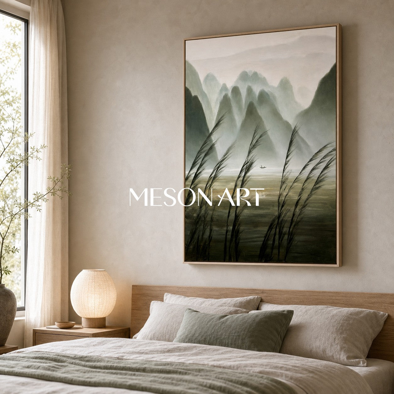 Green Landscape Oil Painting Green Landscape Wall Art Wabi-Sabi Art Decor Landscape Texture Art