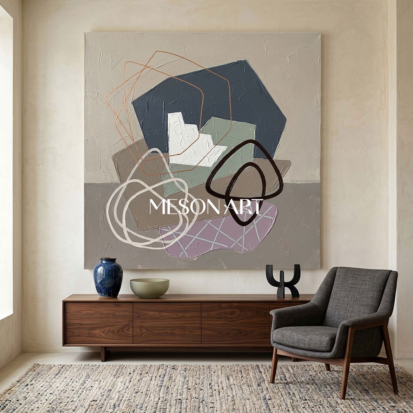 Abstract Plaster Texture Canvas Painting For Organic Modern Decor