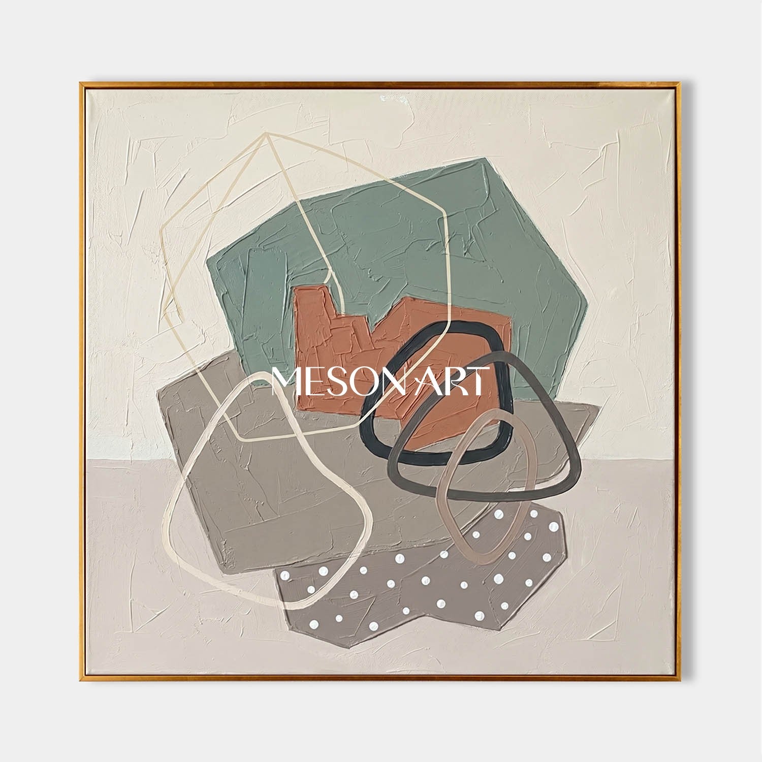 Sage Green And Terracotta Minimalist Textured Painting For Bedroom