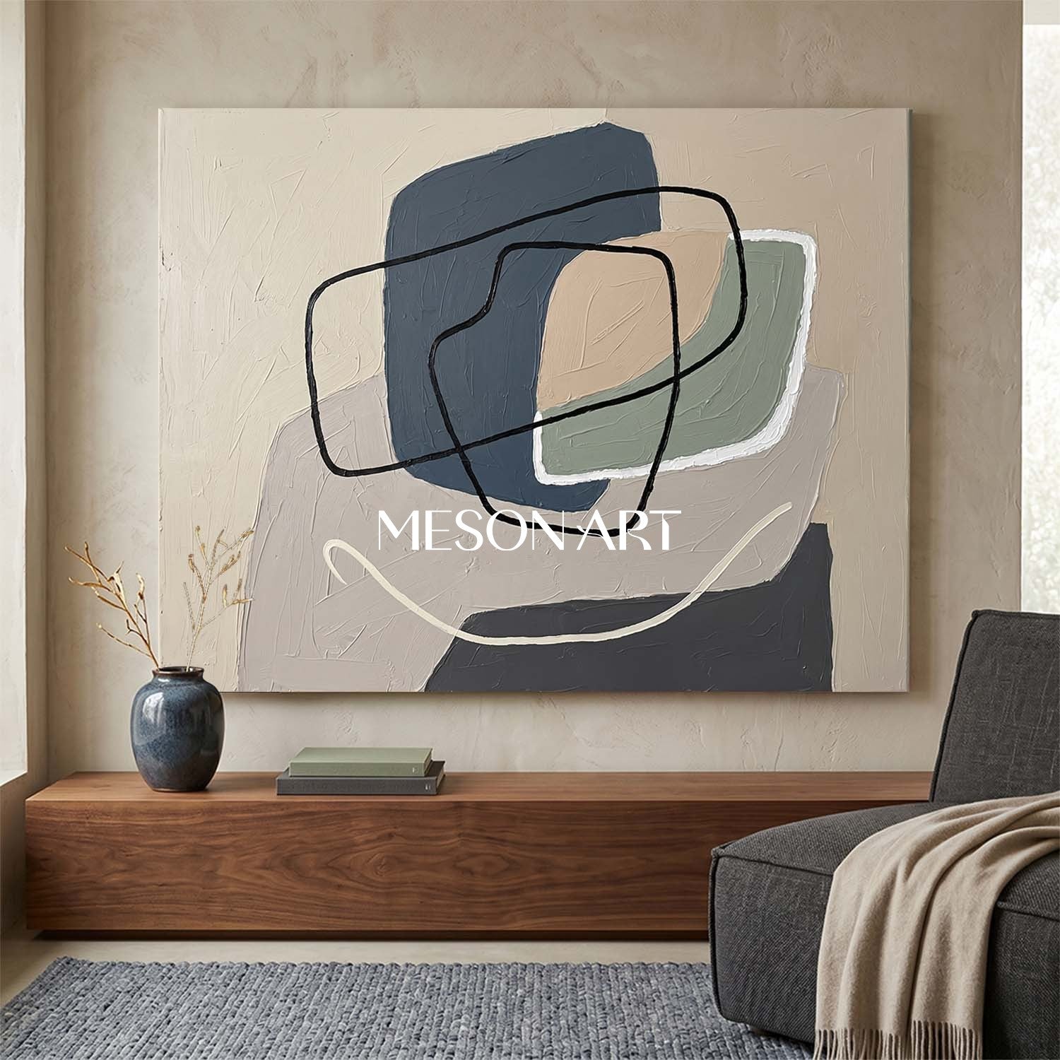 Organic Modern Japandi Neutral Abstract Oil Painting Large Wall Decor