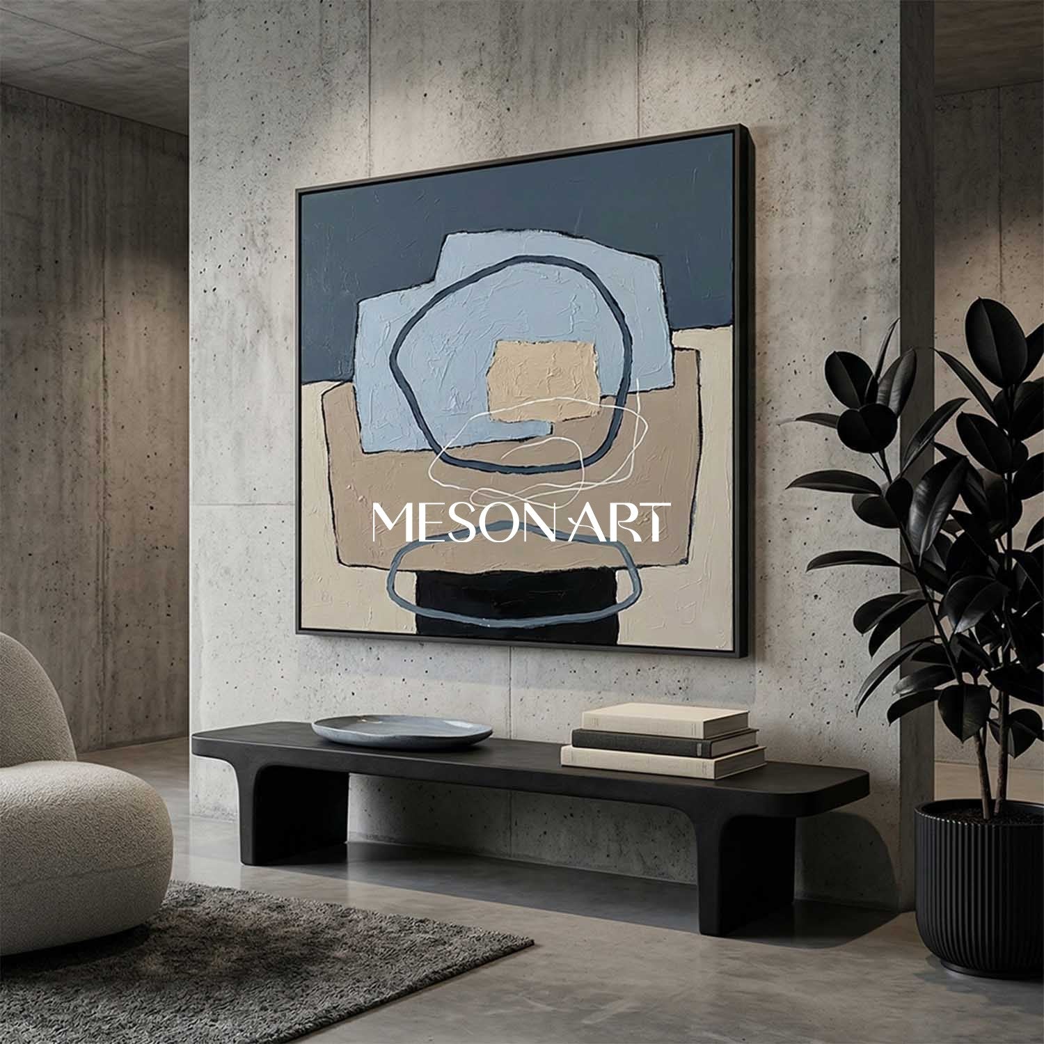 Textured Minimalist Abstract Painting Wall Art for Modern Living Room