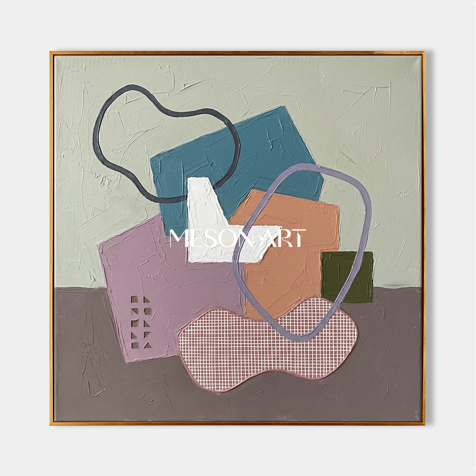 Textured Pastel Geometric Abstract Canvas Art for Modern Living Room