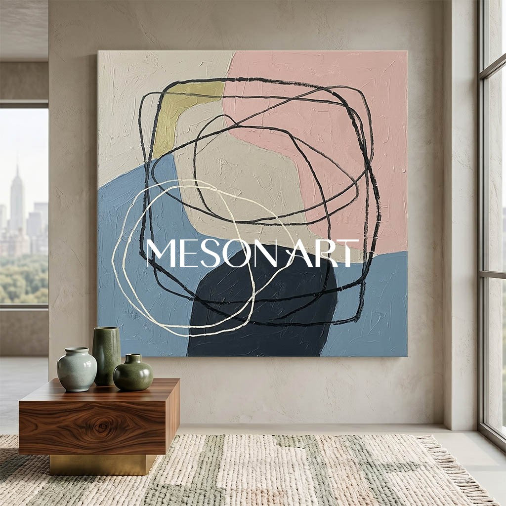 Pastel Pink And Blue Minimalist Textured Painting For Bedroom Space