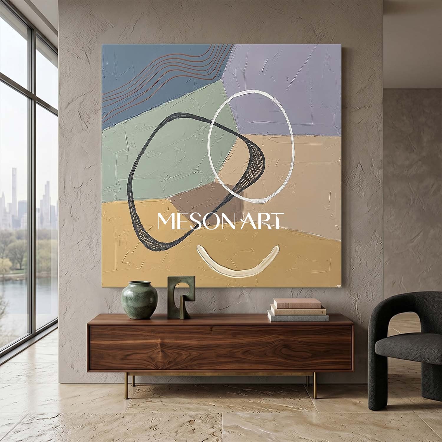 Lavender And Beige Minimalist Textured Painting For Bedroom Space