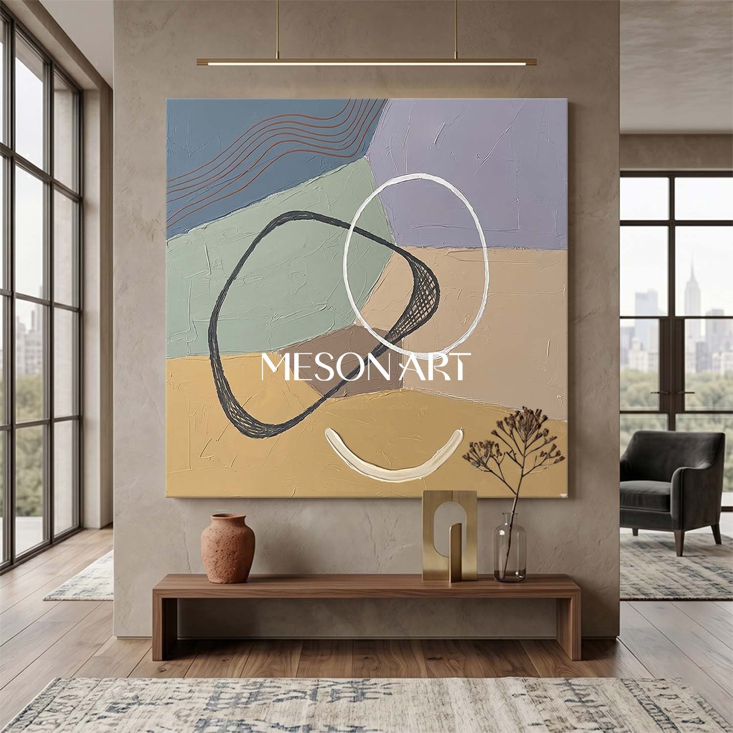 Lavender And Beige Minimalist Textured Painting For Bedroom Space