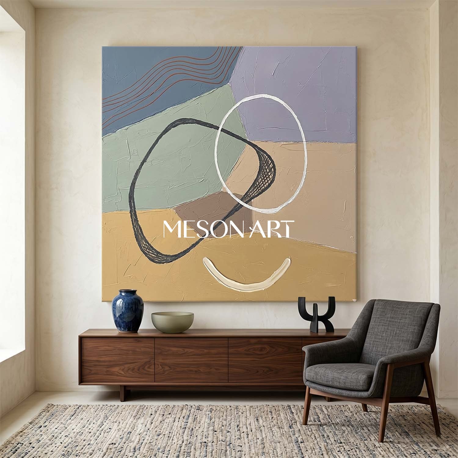 Lavender And Beige Minimalist Textured Painting For Bedroom Space