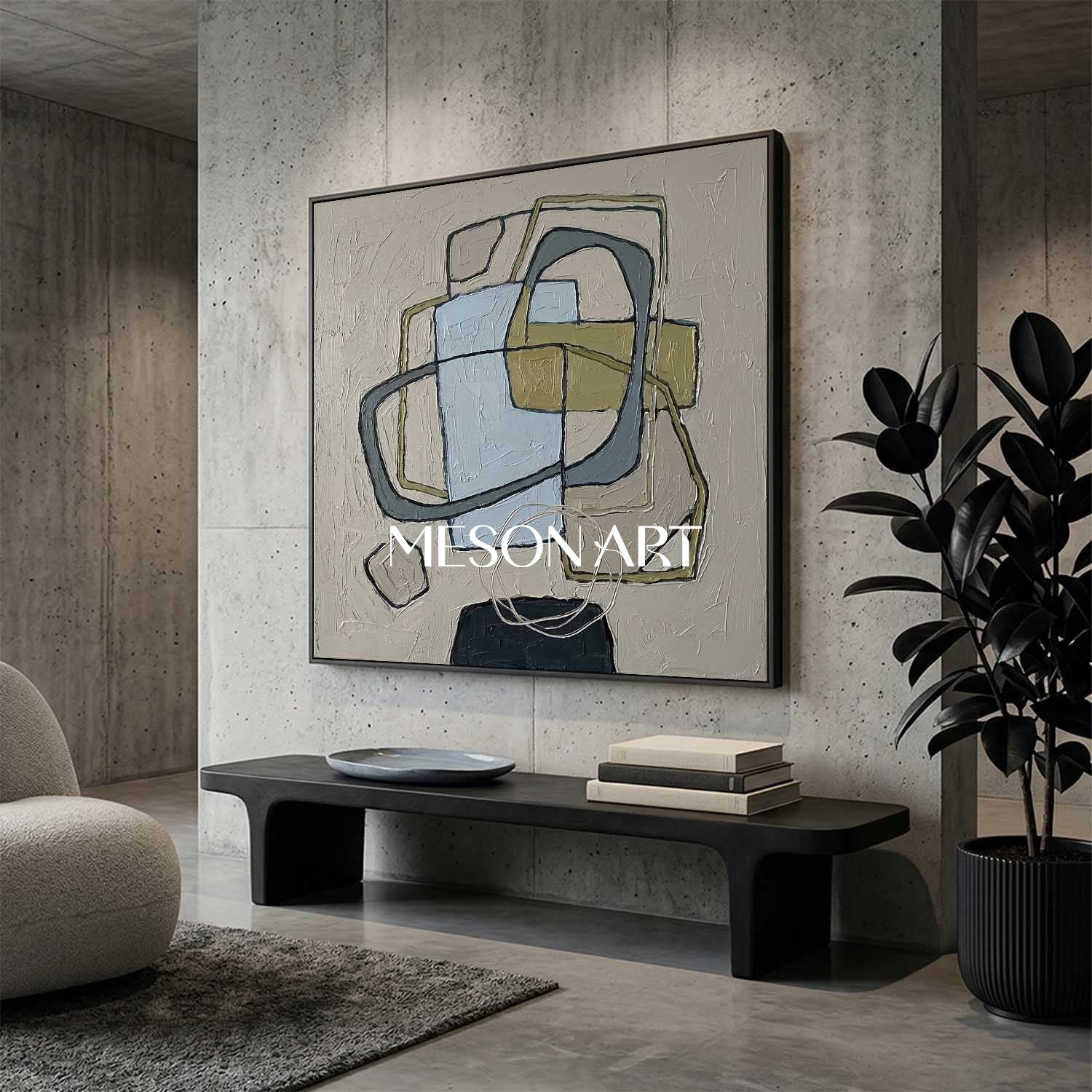 Light Blue And Olive Green Minimalist Textured Wall Art For Bedroom