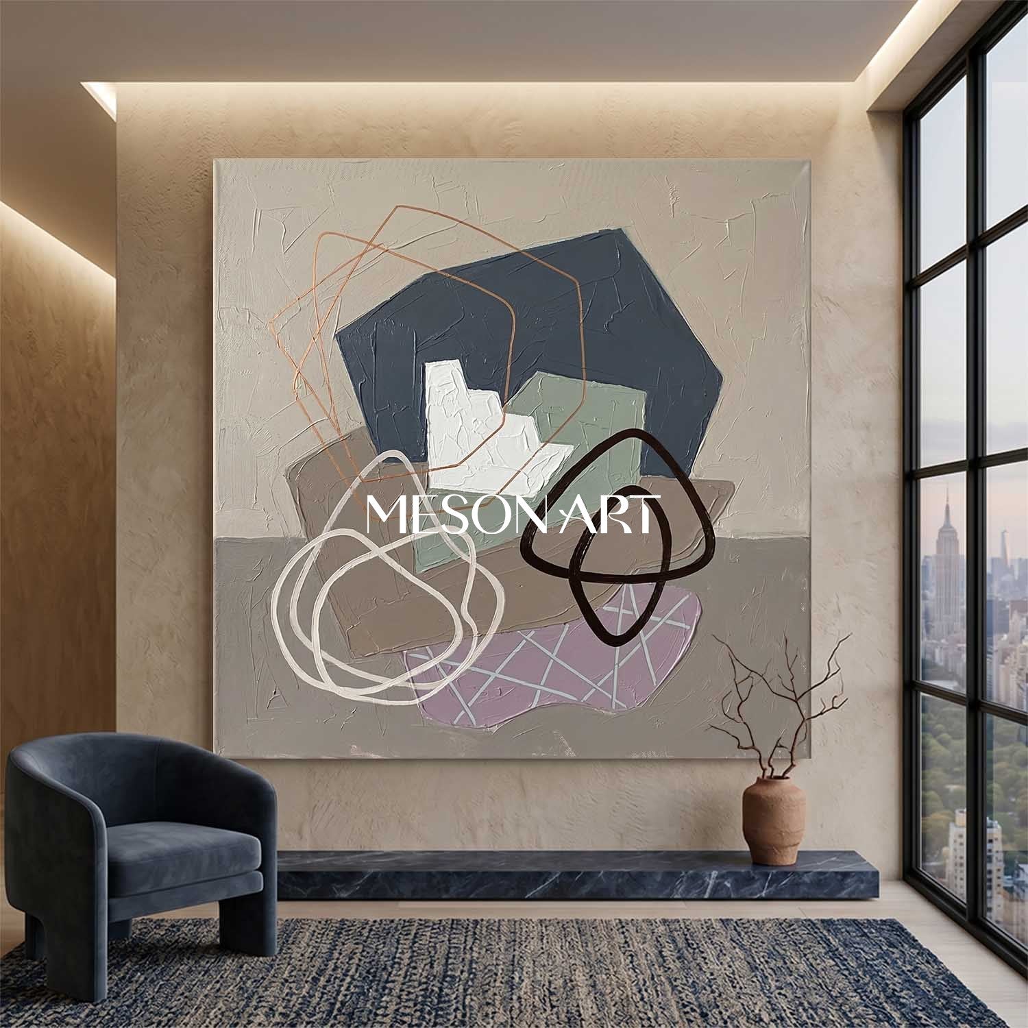 Abstract Plaster Texture Canvas Painting For Organic Modern Decor