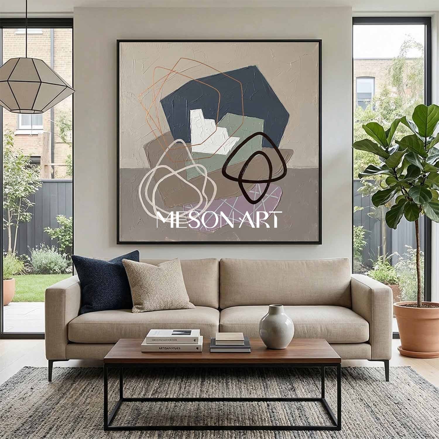 Abstract Plaster Texture Canvas Painting For Organic Modern Decor