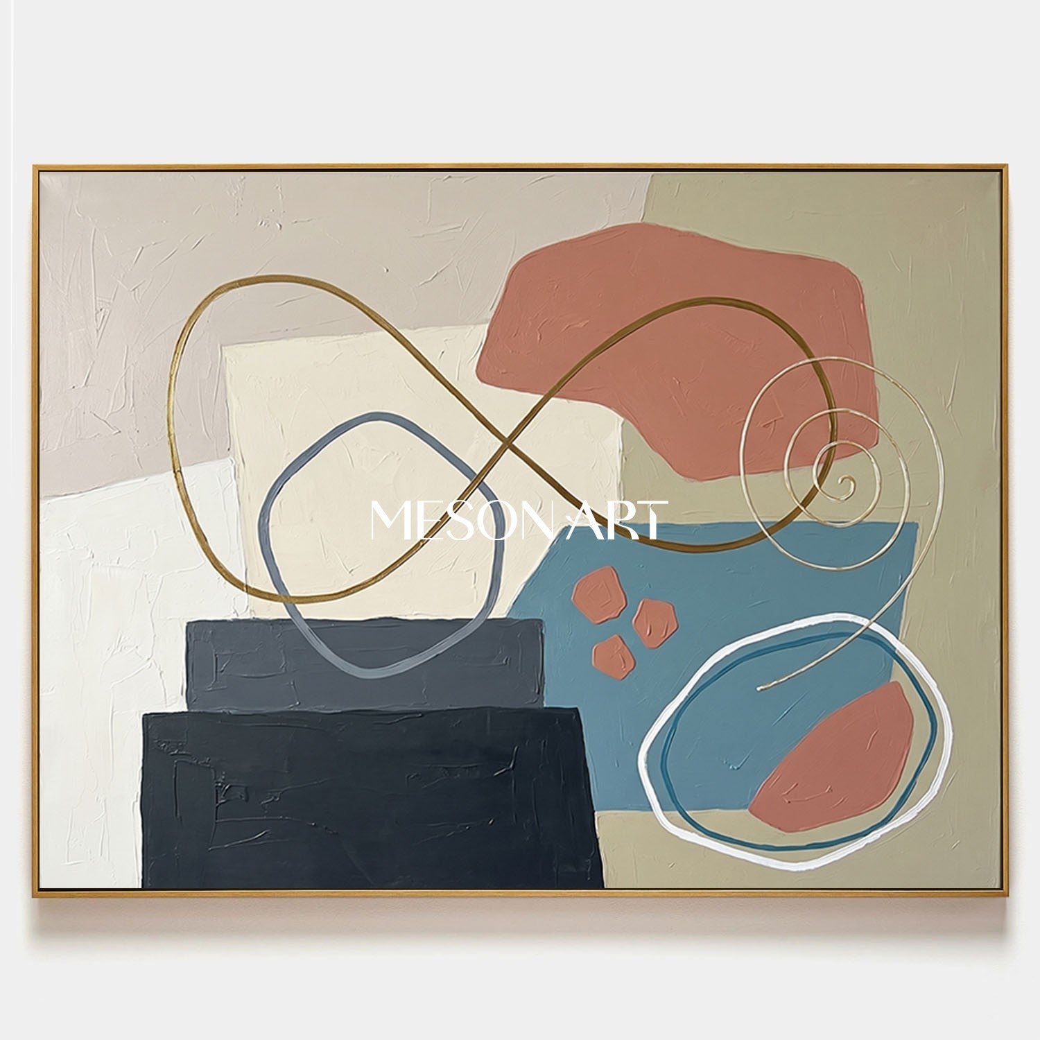 Terracotta And Teal Minimalist Textured Painting For Living Room Space
