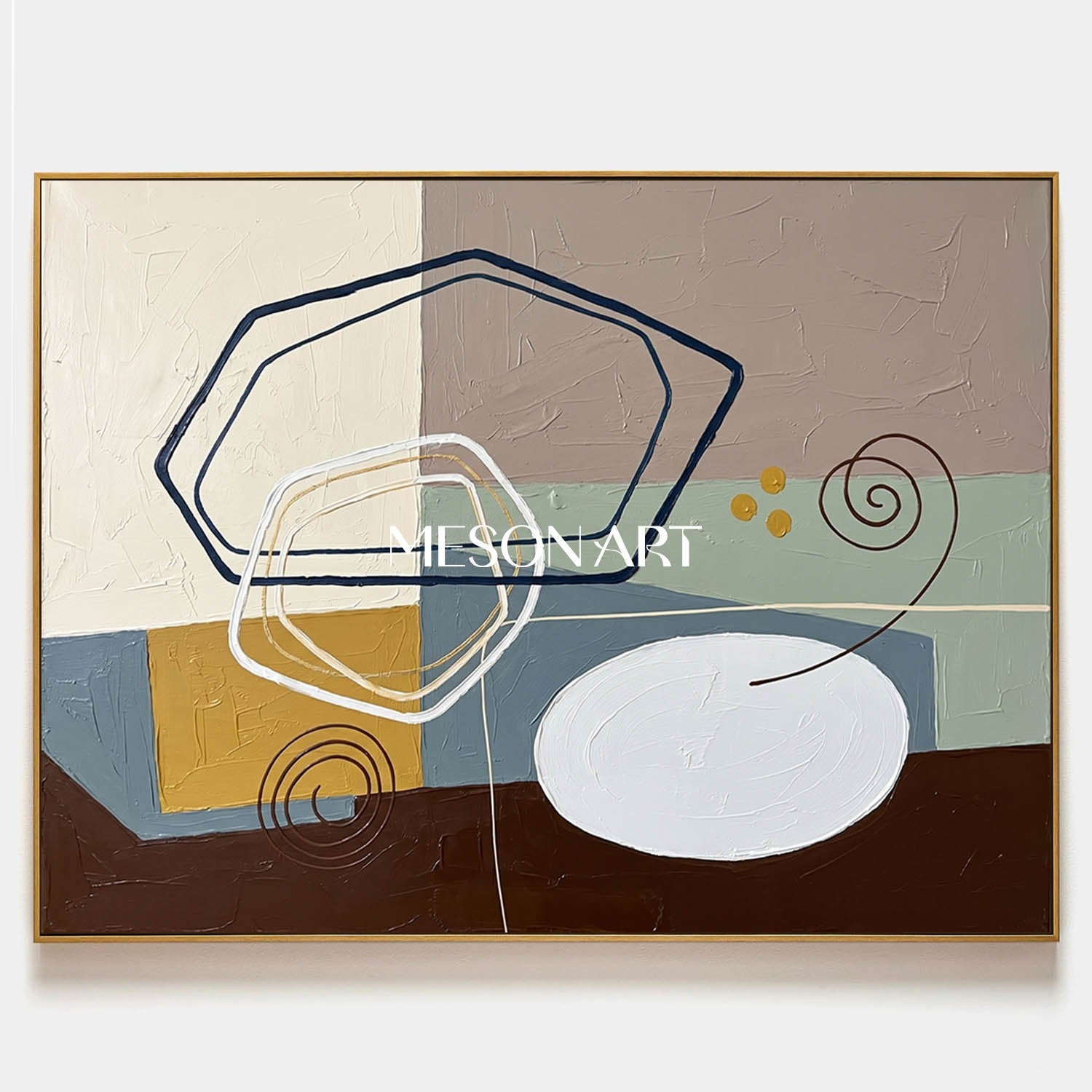 Taupe And Mustard Minimalist Textured Painting For Living Room Space