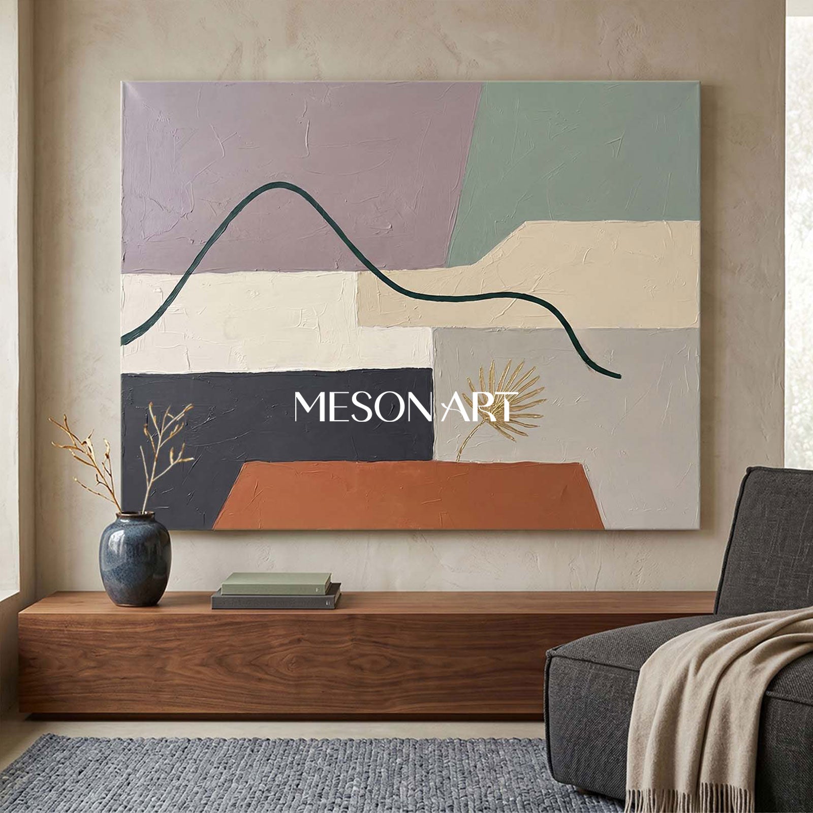 Lavender And Terracotta Minimalist Textured Painting For Living Room