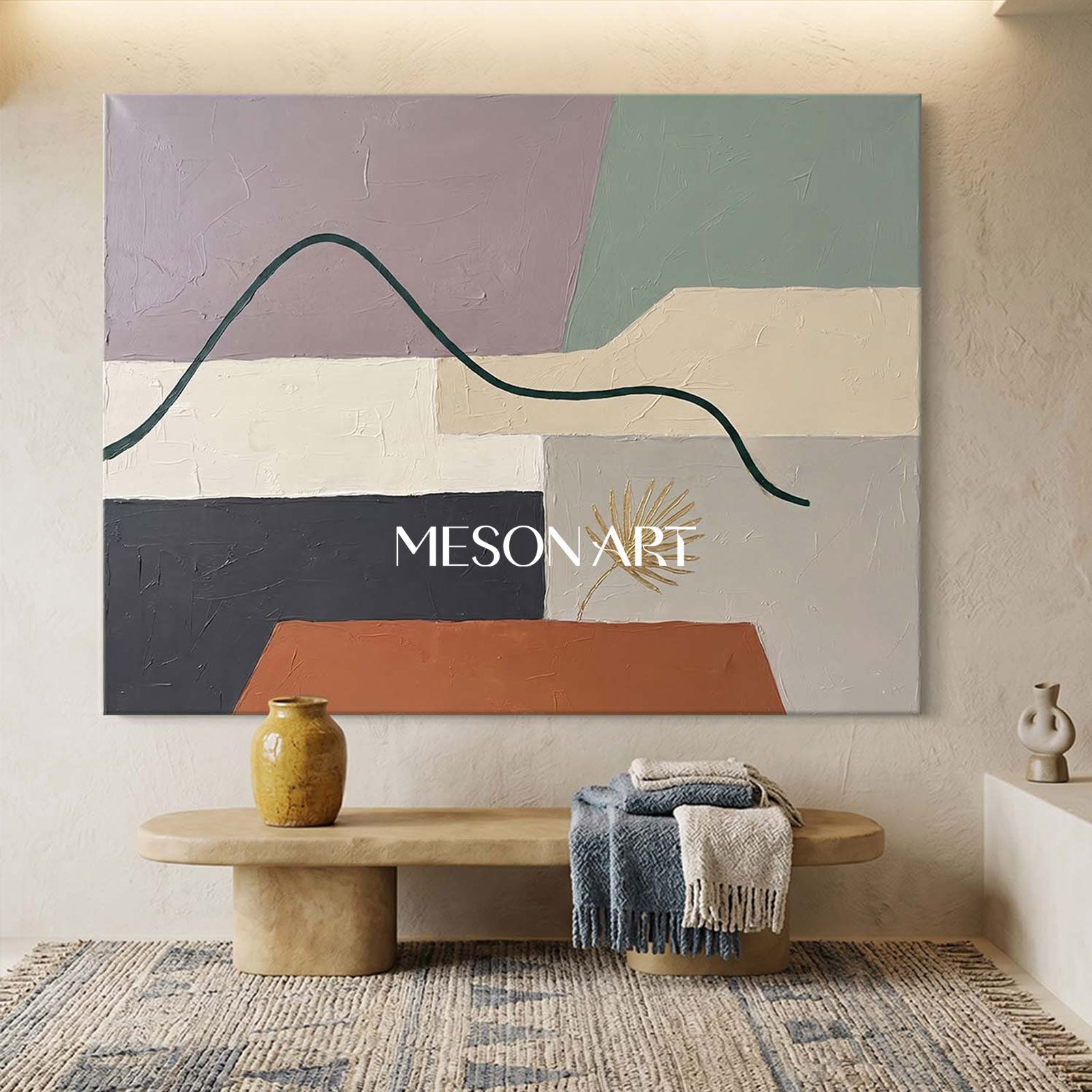 Lavender And Terracotta Minimalist Textured Painting For Living Room