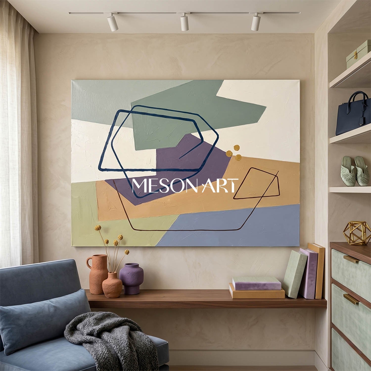 Abstract Plaster Texture Horizontal Canvas Art For Organic Modern Decor