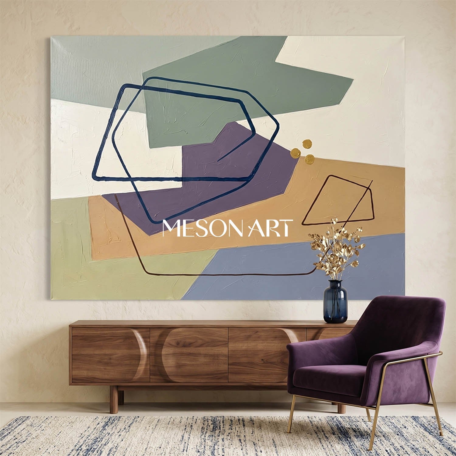 Abstract Plaster Texture Horizontal Canvas Art For Organic Modern Decor