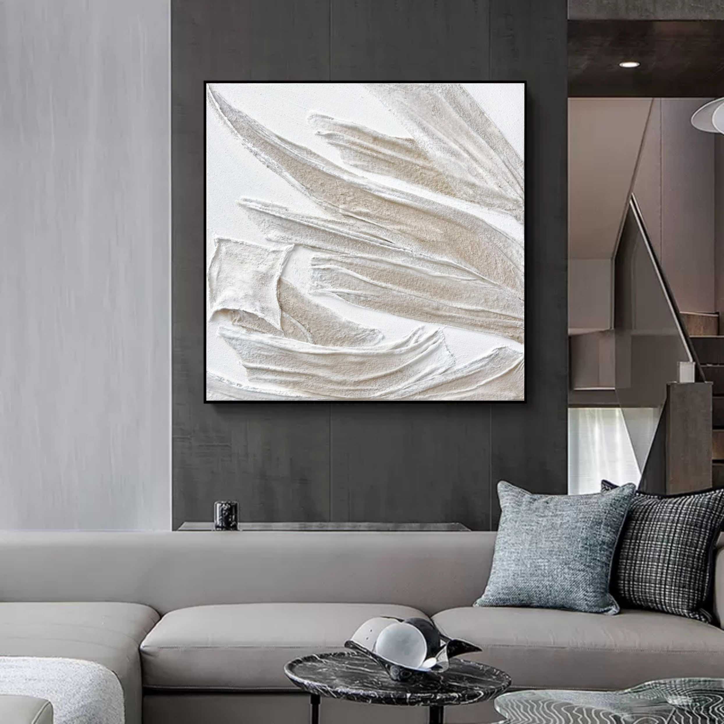 White And Gray Canvas Abstract Art White And Gray Canvas Wall Art White Plaster Painting on sale