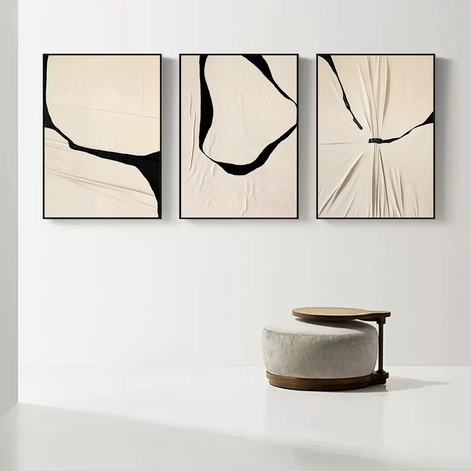 Beige Minimalist Canvas Painting Set of 3 Abstract Textured Wall Art